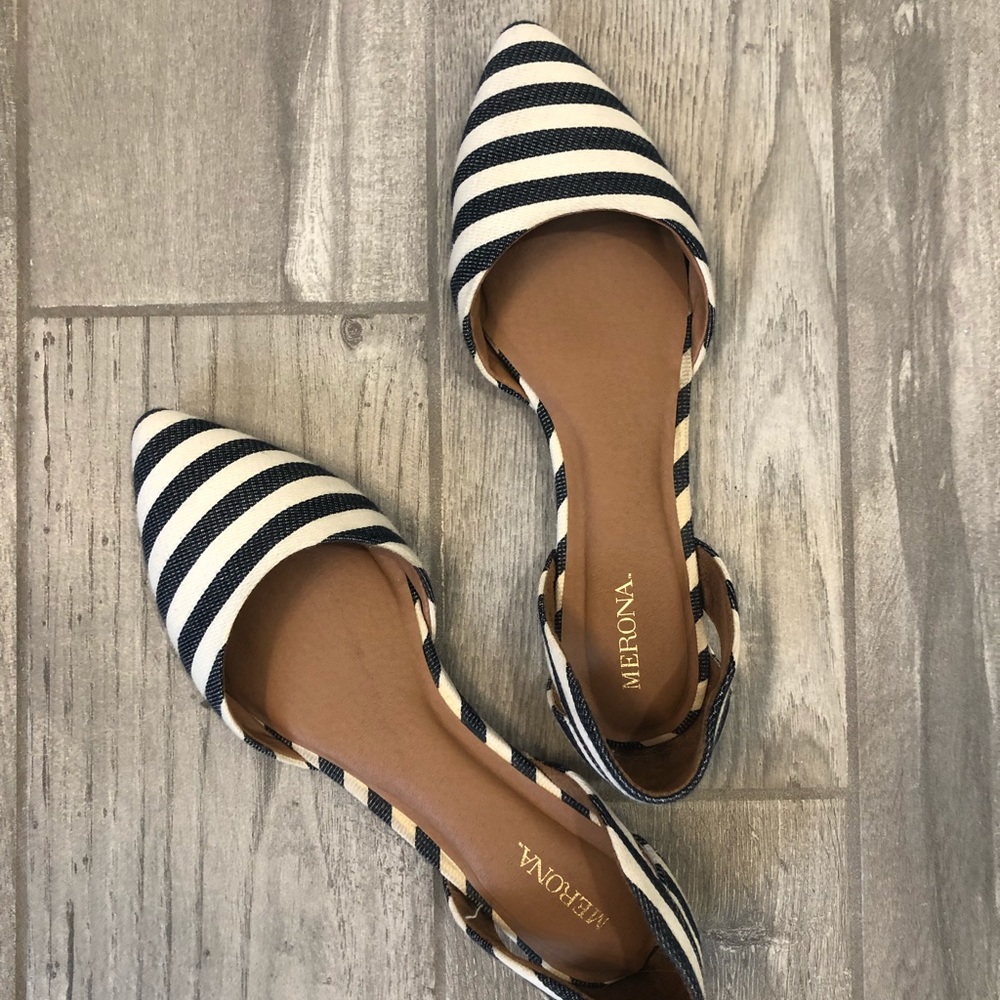 Merona Blue & Cream Striped D’Orsay Flats